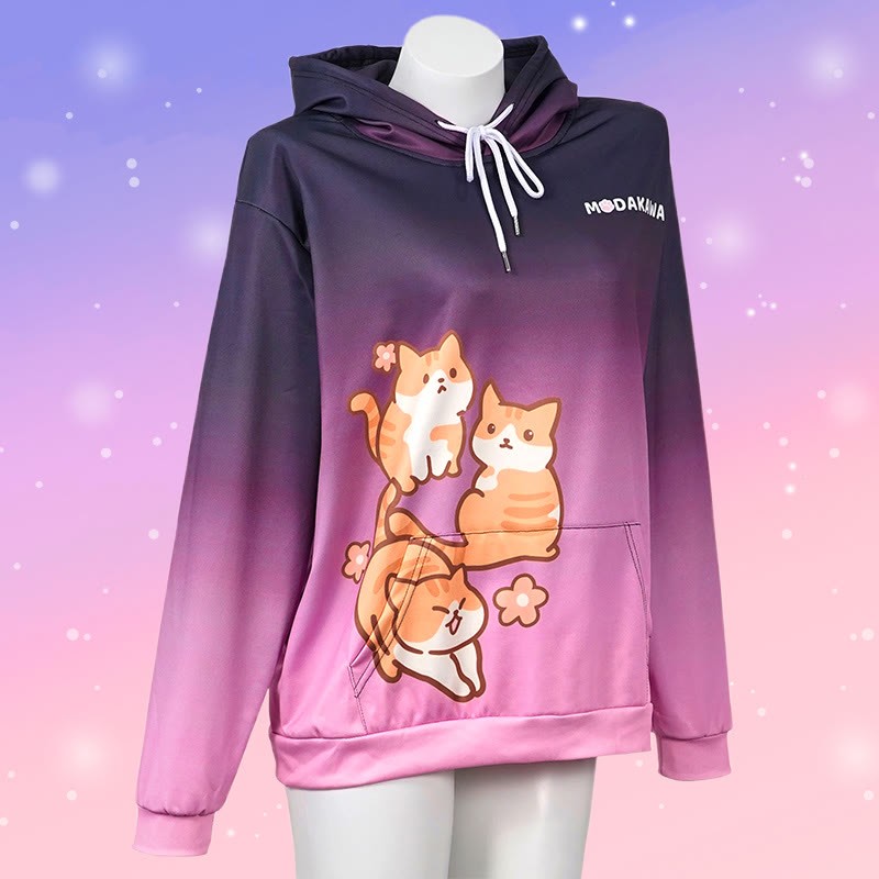 Modakawa Kapuzenpullover mit Farbverlauf und Katzenmotiv (Buchstabenprint) - Purple - 5XL - image 1