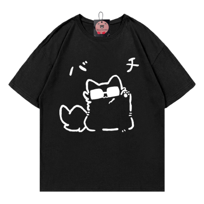 T-Shirt mit Brillen-Kitty-Print - Black - 5XL - image 2