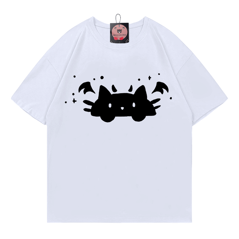 T-Shirt mit Teufelskatzen-Print - White - 5XL - image 1