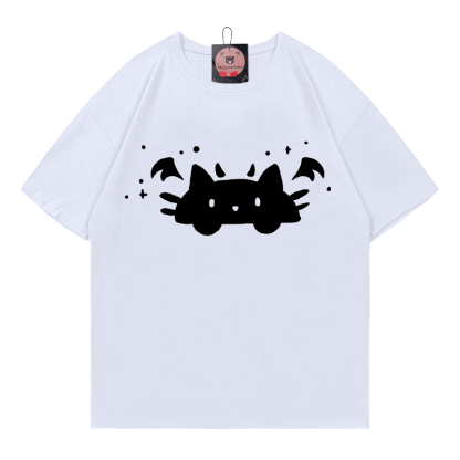 T-Shirt mit Teufelskatzen-Print - White - 5XL - image 1