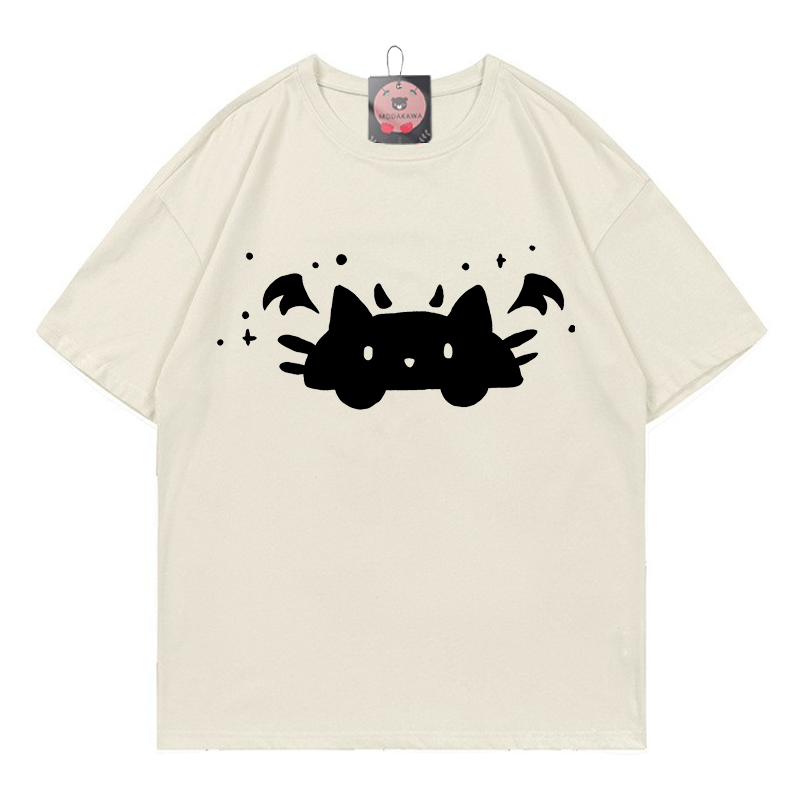 T-Shirt mit Teufelskatzen-Print - Beige - 5XL - image 3