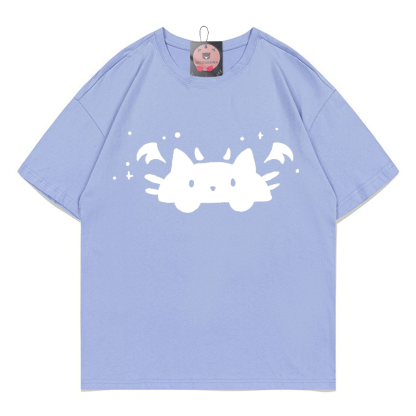 T-Shirt mit Teufelskatzen-Print - Lavender Blue - 5XL - image 5