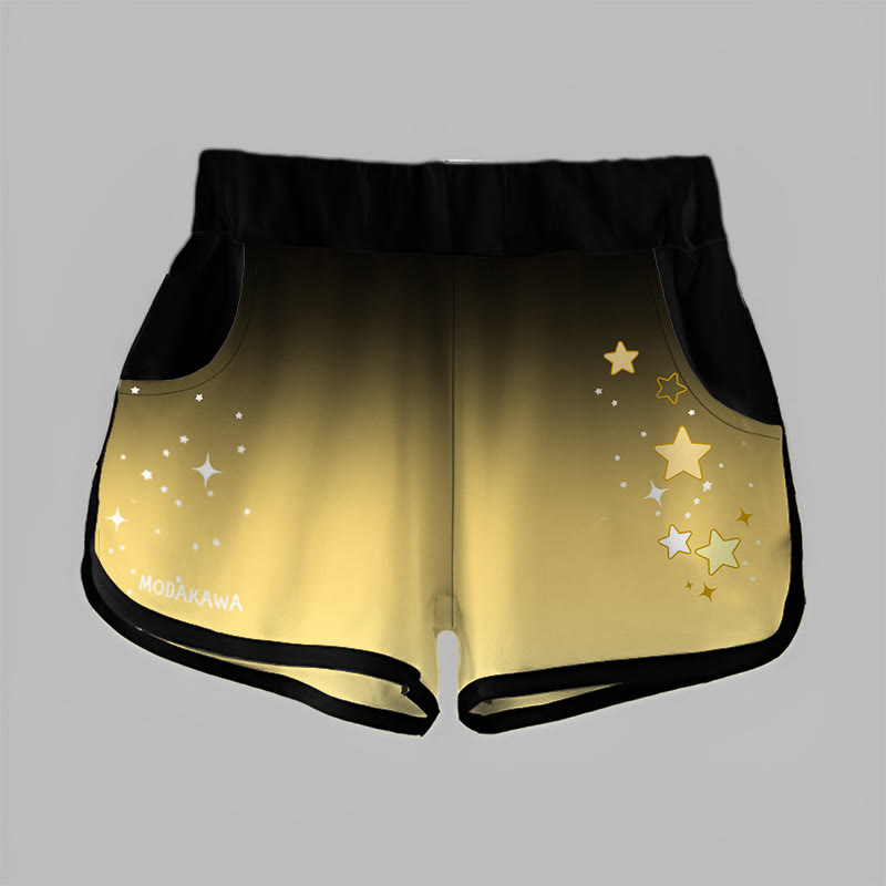 Modakawa Shorts mit Farbverlauf, Sternen- und Buchstabenprint - Black&Yellow - 5XL - image 1