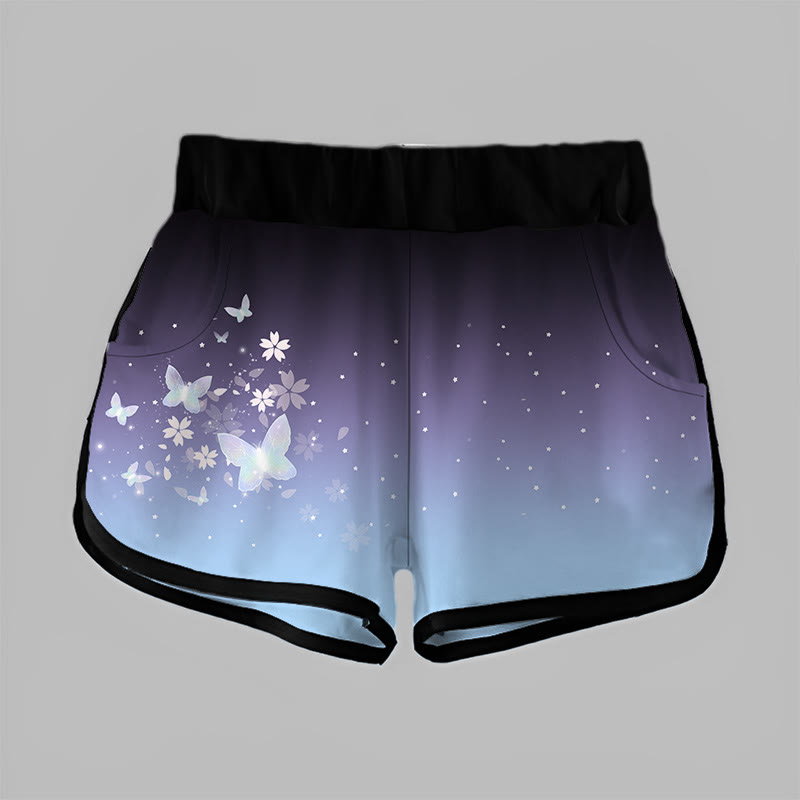 Lässige Shorts mit Farbverlauf und Schmetterlingsblumendruck - Purple - 5XL - image 1