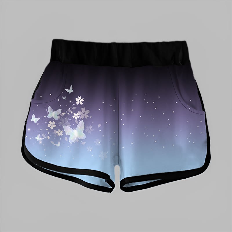 Lässige Shorts mit Farbverlauf und Schmetterlingsblumendruck - Purple - 5XL - image 1