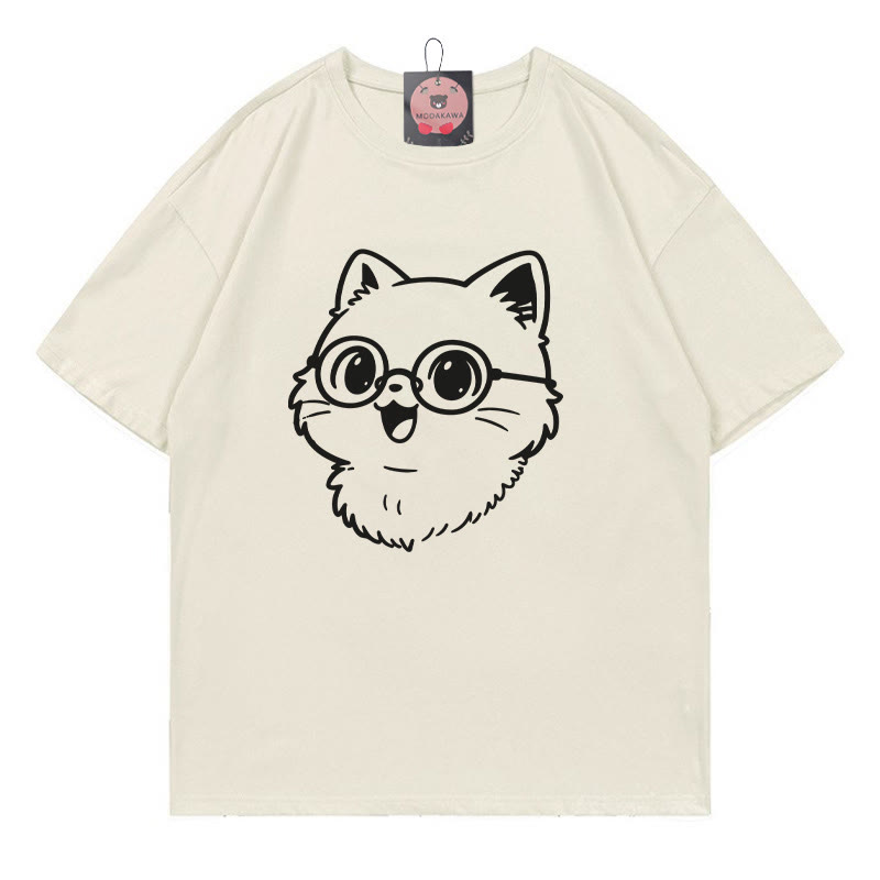 T-Shirt mit Brillen-Kitty-Print - Beige - 5XL - image 1