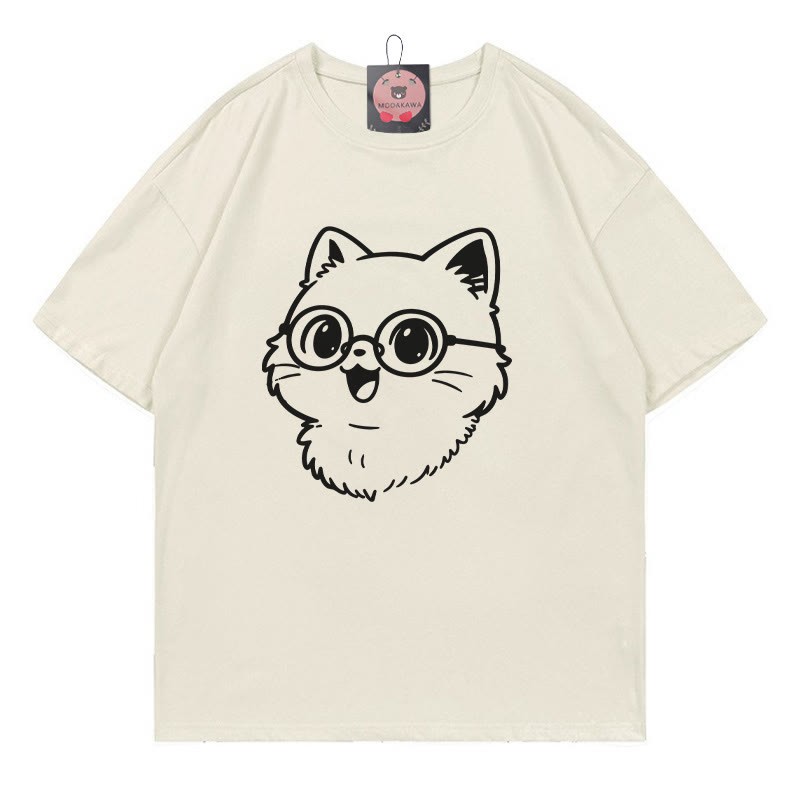T-Shirt mit Brillen-Kitty-Print - Beige - 5XL - image 1