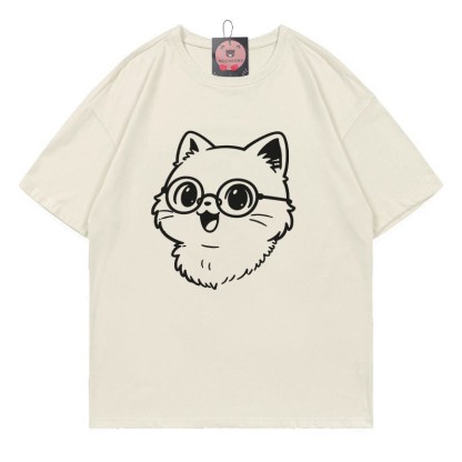 T-Shirt mit Brillen-Kitty-Print - Beige - 5XL - image 1