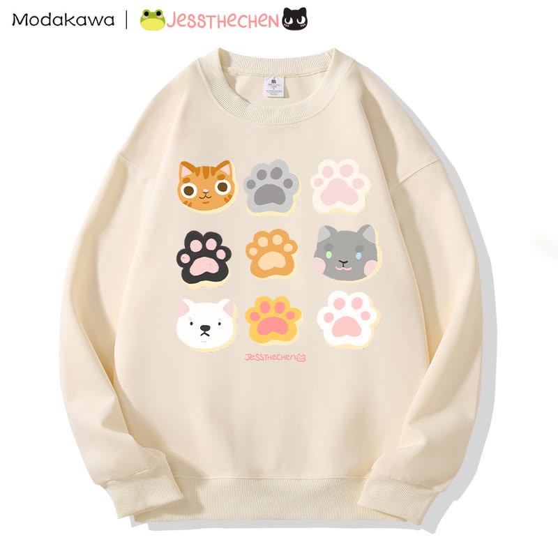 MODAKAWA X jessthechen Sweatshirt mit Katzenpfotenabdruck und Rundhalsausschnitt - Apricot - 3XL - image 1