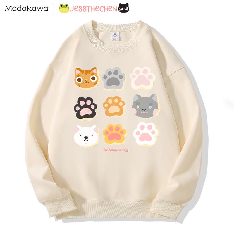 MODAKAWA X jessthechen Sweatshirt mit Katzenpfotenabdruck und Rundhalsausschnitt - Apricot - 3XL - image 1