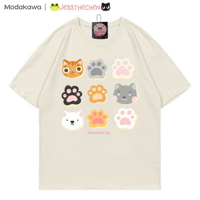 MODAKAWA X jessthechen Kitty Paw Print T-Shirt - Beige - 5XL - image 1