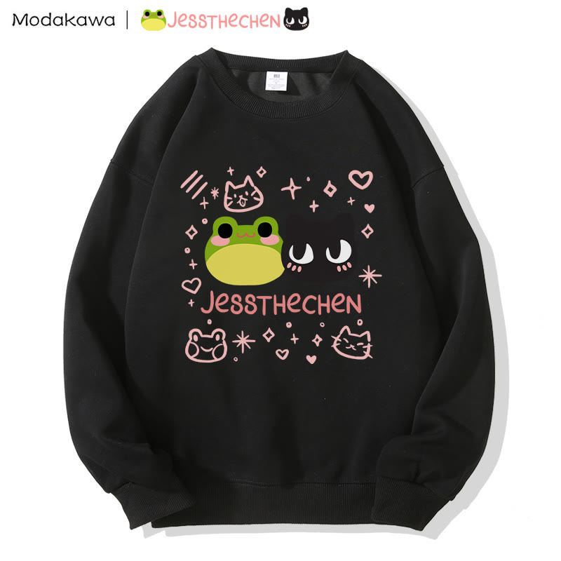 MODAKAWA X jessthechen Frog Kitty Print Rundhals-Sweatshirt - Black - 5XL - image 1