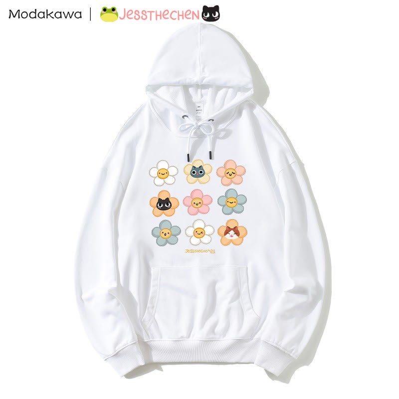 MODAKAWA X jessthechen Lockerer Hoodie mit Blumen- und Kätzchen-Print - White - 5XL - image 3