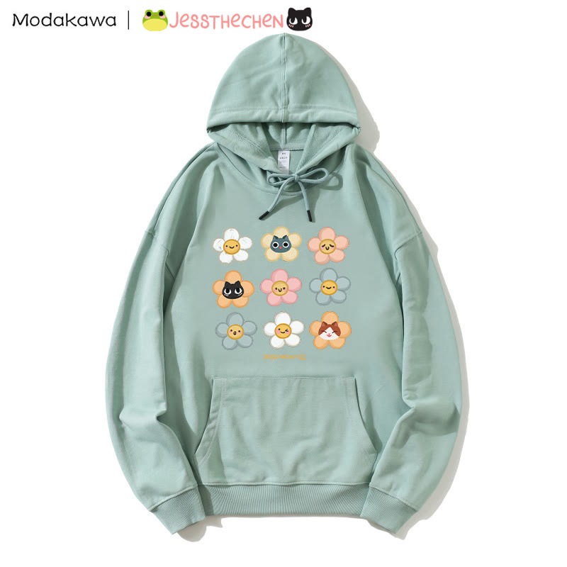 MODAKAWA X jessthechen Lockerer Hoodie mit Blumen- und Kätzchen-Print - Green - 5XL - image 1