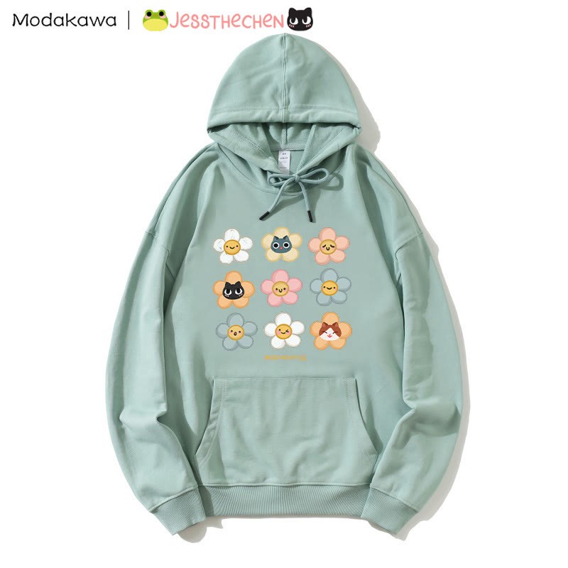 MODAKAWA X jessthechen Lockerer Hoodie mit Blumen- und Kätzchen-Print - Green - 5XL - image 1