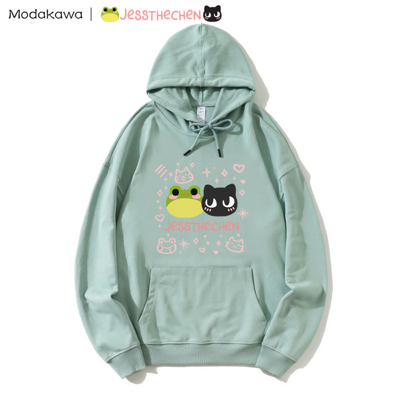 MODAKAWA X jessthechen – Lockerer Hoodie mit Frosch- und Kätzchen-Print - Green - 5XL - image 1
