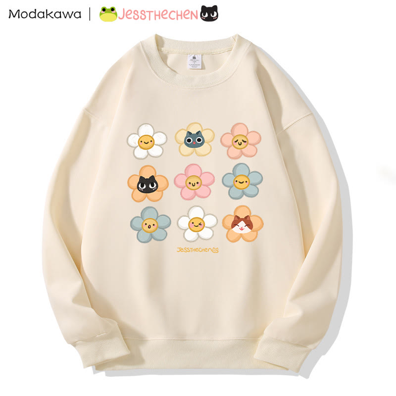 MODAKAWA X jessthechen Sweatshirt mit Blumen- und Katzenprint im Graffiti-Stil, Rundhalsausschnitt - Apricot - 5XL - image 2