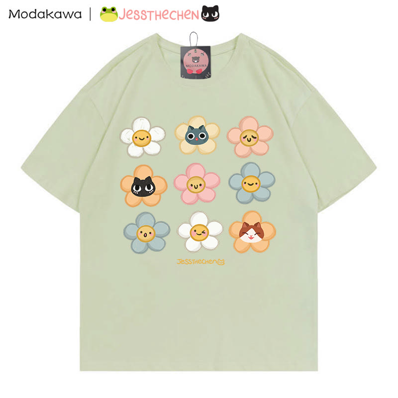 MODAKAWA X jessthechen Flower Kitty Print Graffiti Style T-Shirt - Green - 5XL - image 3