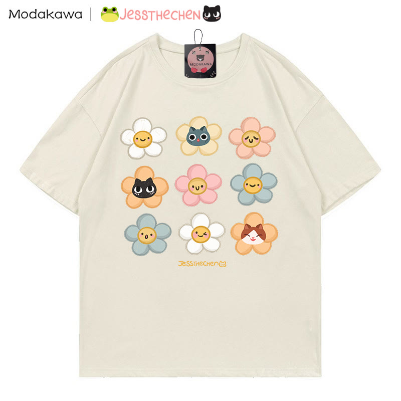 MODAKAWA X jessthechen Flower Kitty Print Graffiti Style T-Shirt - Beige - 5XL - image 1