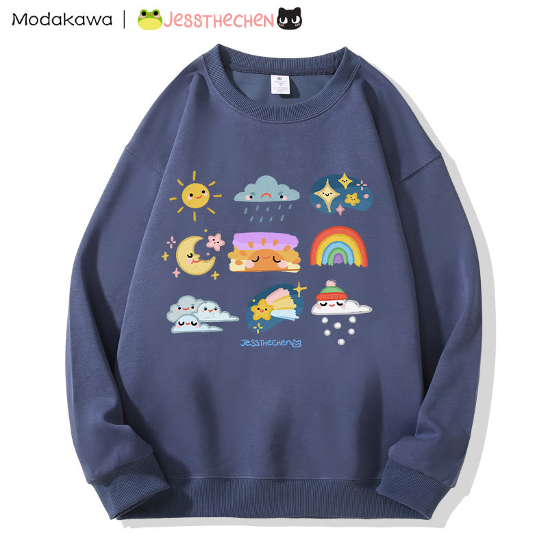 MODAKAWA X jessthechen Sweatshirt mit Wetterprint und Rundhalsausschnitt - Dusty Blue - 3XL - image 1