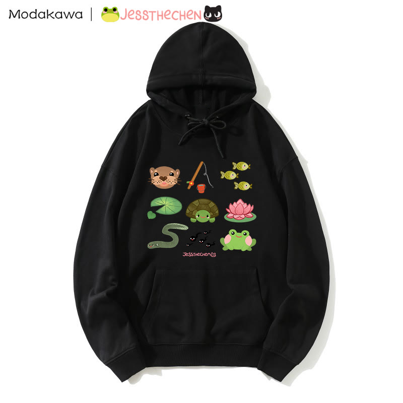 MODAKAWA X jessthechen Lockerer Kapuzenpullover mit Tier- und Blumenmuster - Black - 5XL - image 2
