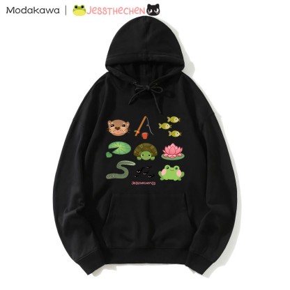 MODAKAWA X jessthechen Lockerer Kapuzenpullover mit Tier- und Blumenmuster - Black - 5XL - image 2