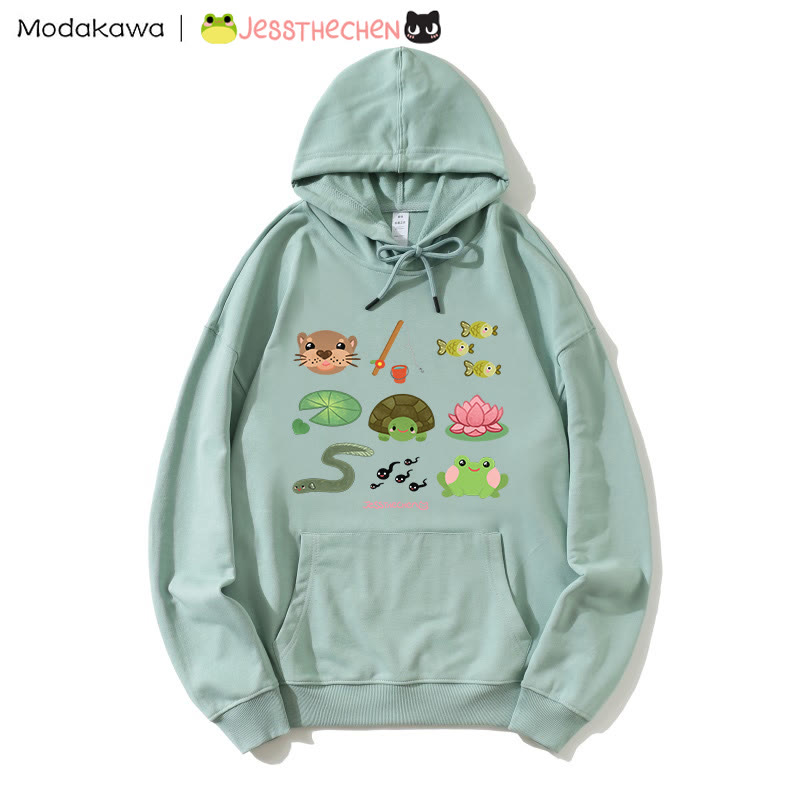 MODAKAWA X jessthechen Lockerer Kapuzenpullover mit Tier- und Blumenmuster - Green - 5XL - image 1