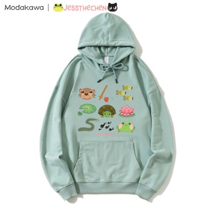 MODAKAWA X jessthechen Lockerer Kapuzenpullover mit Tier- und Blumenmuster - Green - 5XL - image 1