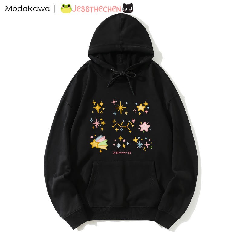 MODAKAWA X jessthechen – Lockerer Hoodie mit Sternenmuster - Black - 5XL - image 1