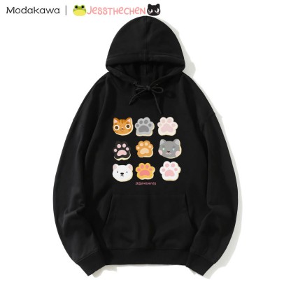 MODAKAWA X jessthechen Lockerer Kapuzenpullover mit Kätzchen-Pfotenabdruck - Black - 5XL - image 2
