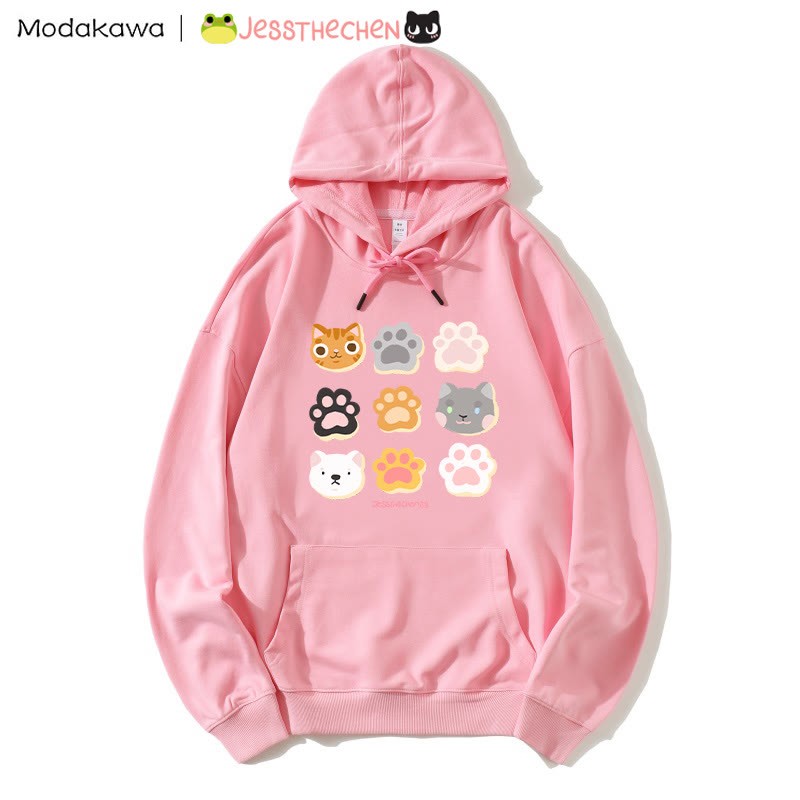 MODAKAWA X jessthechen Lockerer Kapuzenpullover mit Kätzchen-Pfotenabdruck - Pink - 5XL - image 1