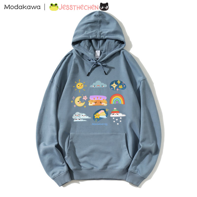 MODAKAWA X jessthechen – Lockerer Hoodie mit „Weather“-Print - Dusty Blue - 5XL - image 1