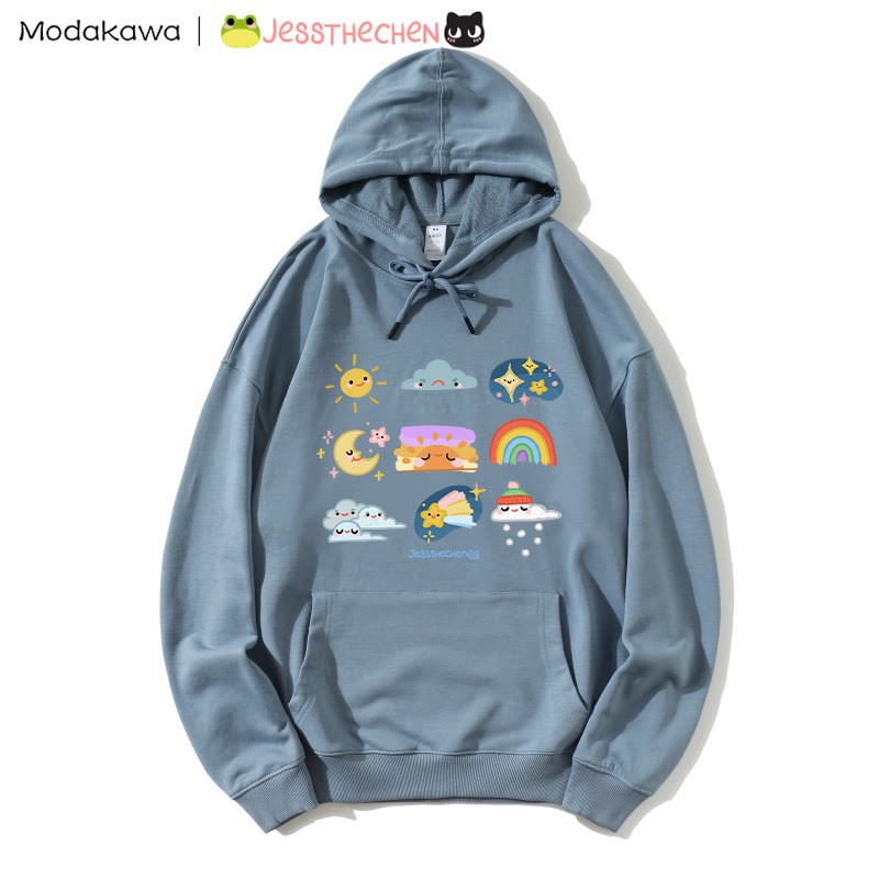 MODAKAWA X jessthechen – Lockerer Hoodie mit „Weather“-Print - Dusty Blue - 5XL - image 1