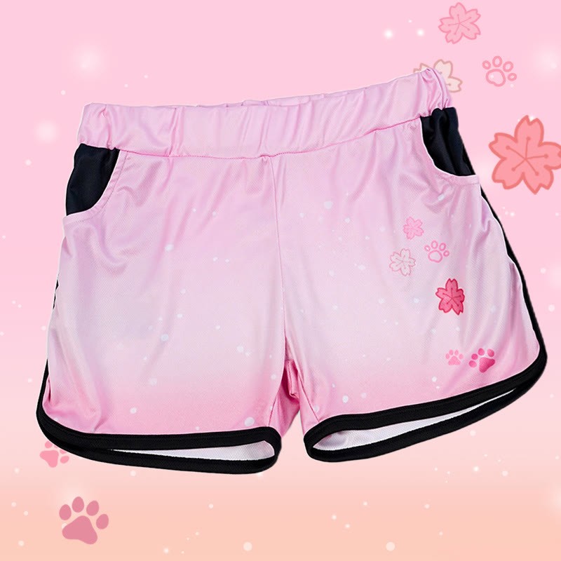 Modakawa Shorts mit Farbverlauf und Sakura-Kätzchen-Pfotenabdruck - Pink - 3XL - image 1
