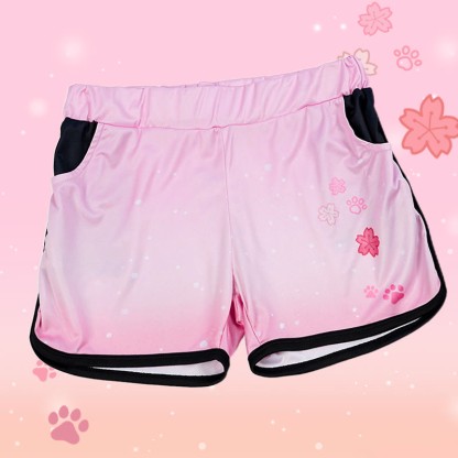 Modakawa Shorts mit Farbverlauf und Sakura-Kätzchen-Pfotenabdruck - Pink - 3XL - image 1