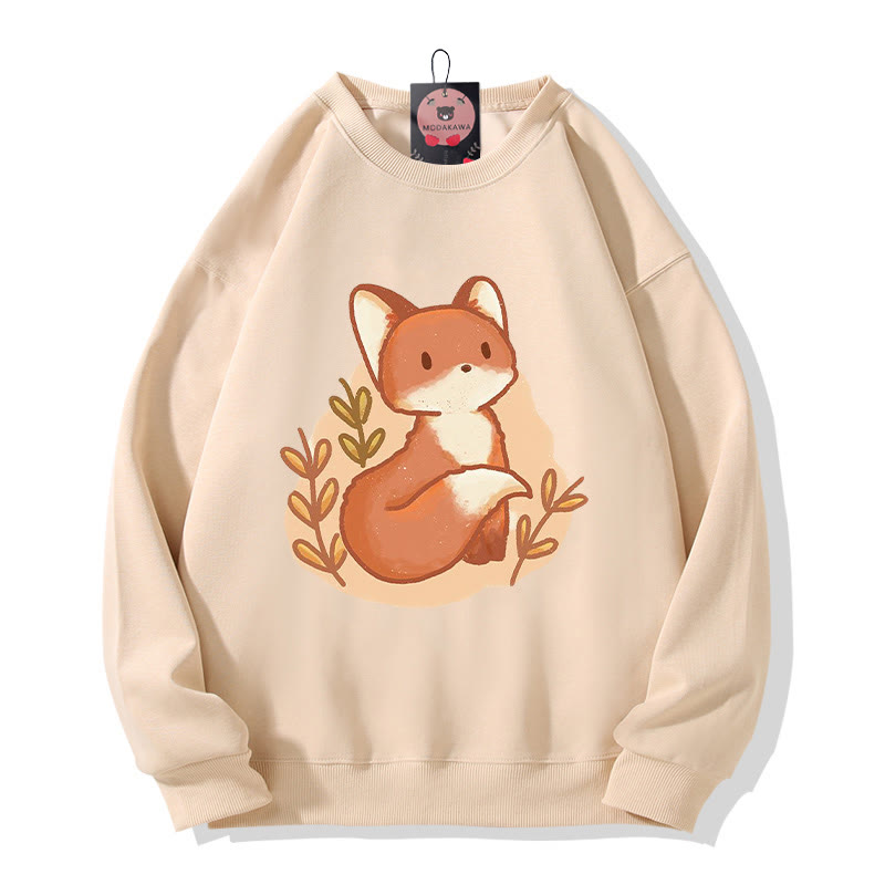 Modakawa Cartoon Fox Print Rundhals Plüsch-Sweatshirt - Apricot B - 3XL - image 2