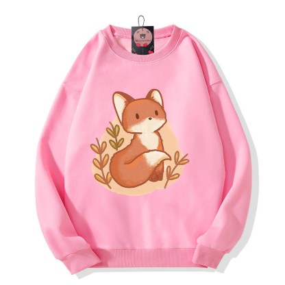 Modakawa Cartoon Fox Print Rundhals Plüsch-Sweatshirt - Pink - 3XL - image 4