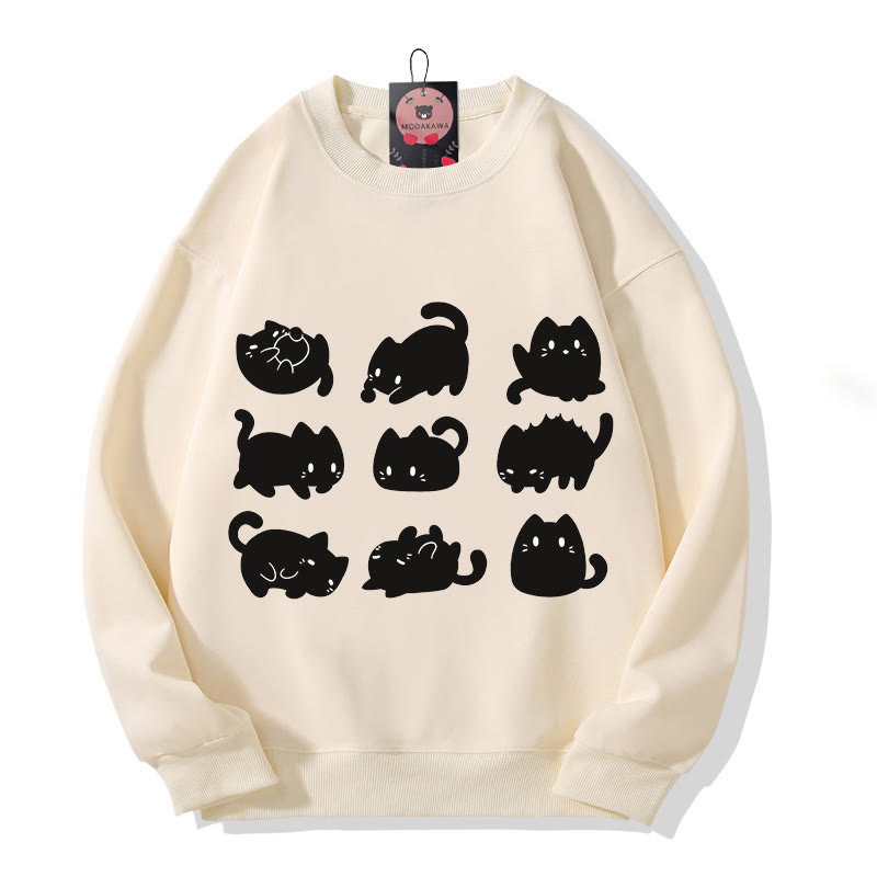 Modakawa Schwarzes Plüsch-Sweatshirt mit Katzenmotiv und Rundhalsausschnitt - Apricot A - 3XL - image 1