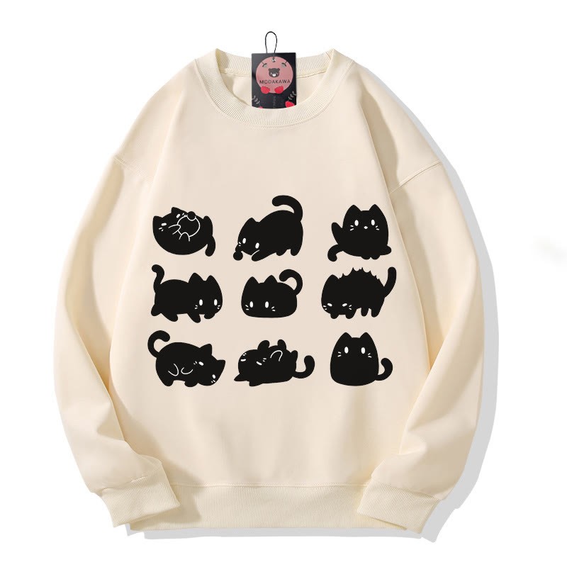 Modakawa Schwarzes Plüsch-Sweatshirt mit Katzenmotiv und Rundhalsausschnitt - Apricot A - 3XL - image 1