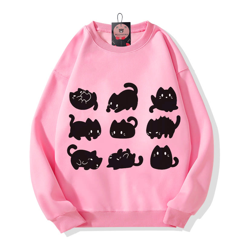Modakawa Schwarzes Plüsch-Sweatshirt mit Katzenmotiv und Rundhalsausschnitt - Pink - 3XL - image 4