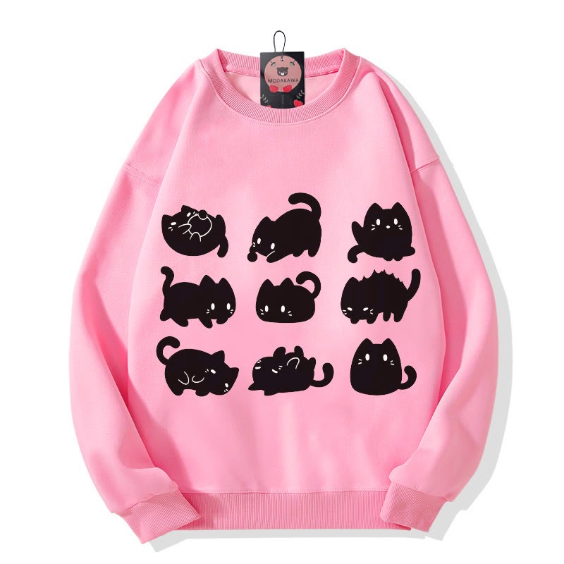 Modakawa Schwarzes Plüsch-Sweatshirt mit Katzenmotiv und Rundhalsausschnitt - Pink - 3XL - image 4