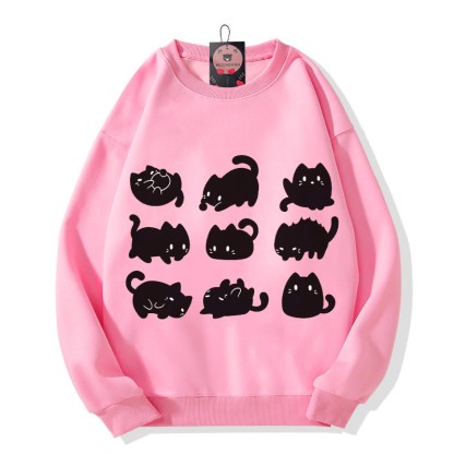 Modakawa Schwarzes Plüsch-Sweatshirt mit Katzenmotiv und Rundhalsausschnitt - Pink - 3XL - image 4