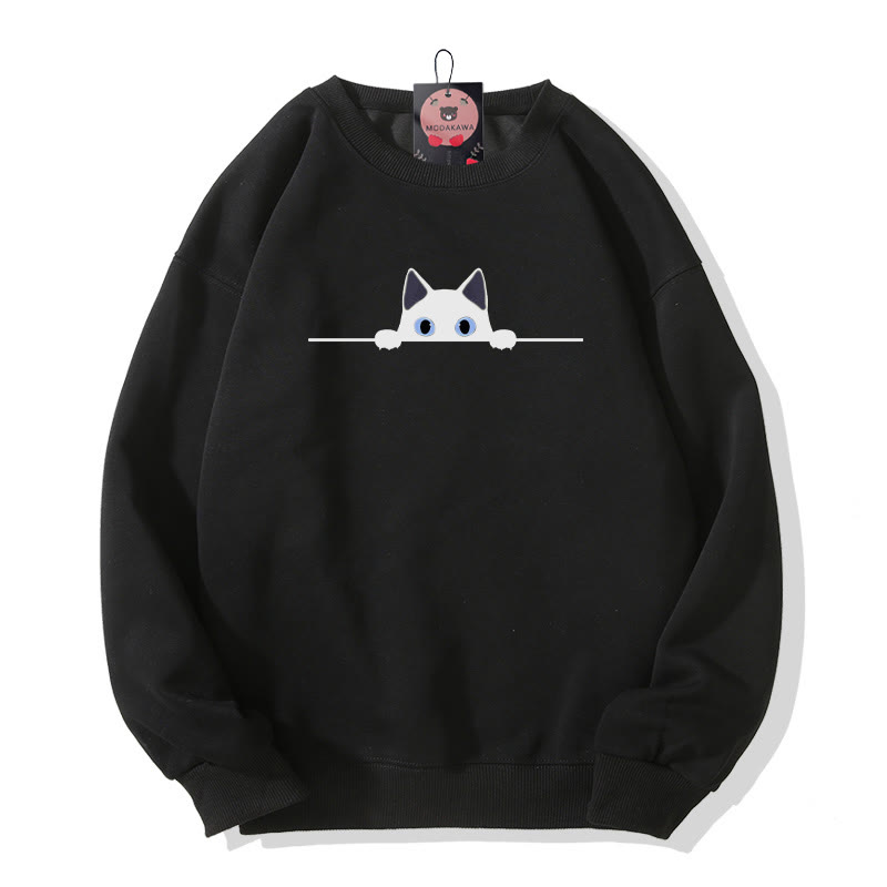 Modakawa Sweatshirt mit Katzenmotiv und Rundhalsausschnitt - Black - 3XL - image 6