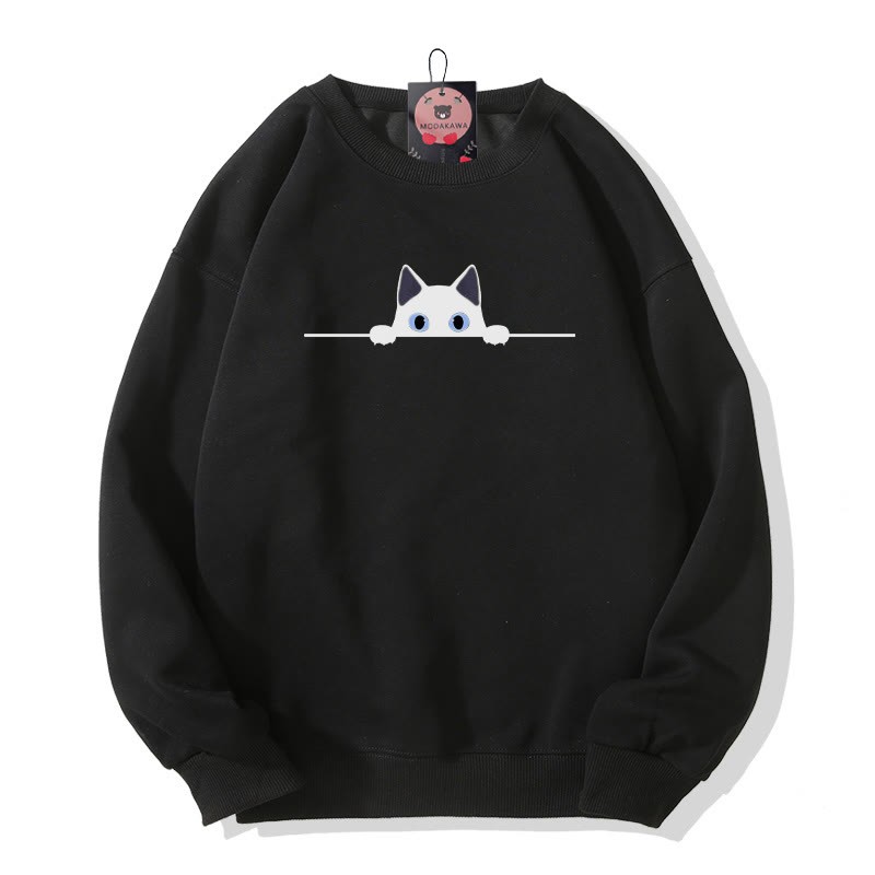 Modakawa Sweatshirt mit Katzenmotiv und Rundhalsausschnitt - Black - 3XL - image 6
