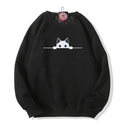 Modakawa Sweatshirt mit Katzenmotiv und Rundhalsausschnitt - Black - 3XL - image 6