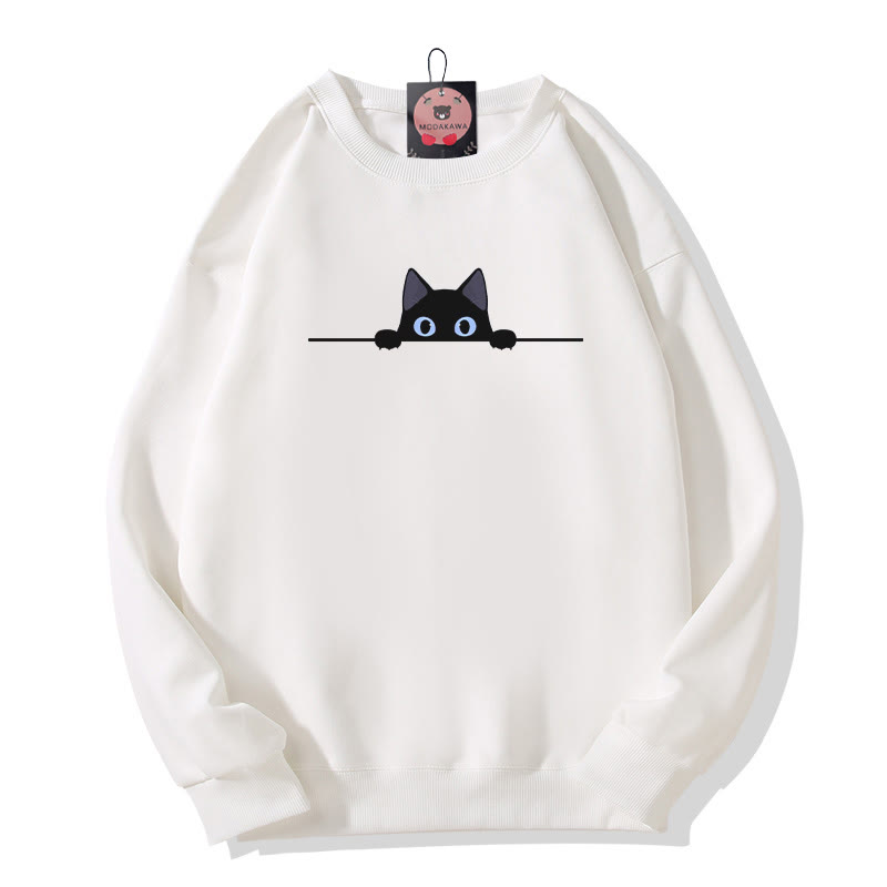 Modakawa Sweatshirt mit Katzenmotiv und Rundhalsausschnitt - White - 3XL - image 3