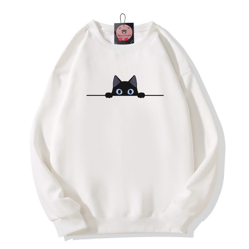 Modakawa Sweatshirt mit Katzenmotiv und Rundhalsausschnitt - White - 3XL - image 3