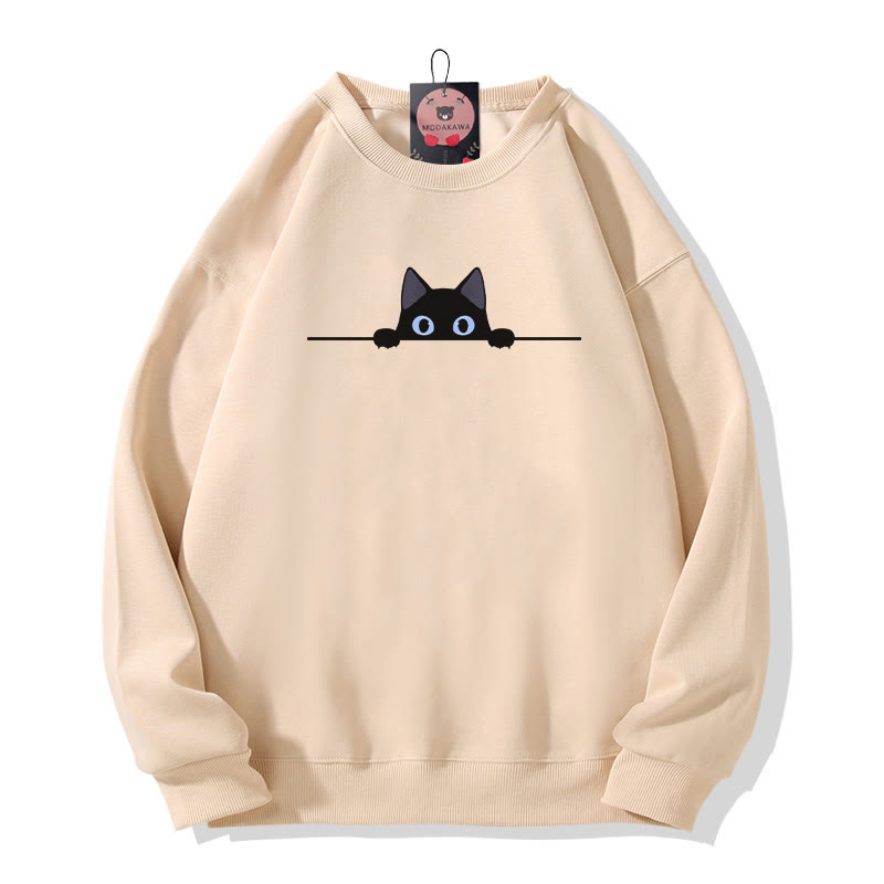 Modakawa Sweatshirt mit Katzenmotiv und Rundhalsausschnitt - Apricot B - 3XL - image 2