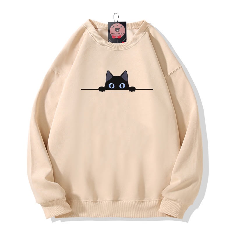 Modakawa Sweatshirt mit Katzenmotiv und Rundhalsausschnitt - Apricot B - 3XL - image 2