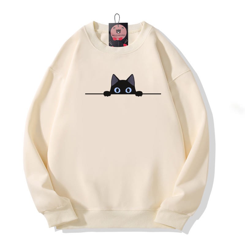 Modakawa Sweatshirt mit Katzenmotiv und Rundhalsausschnitt - Apricot A - 3XL - image 1